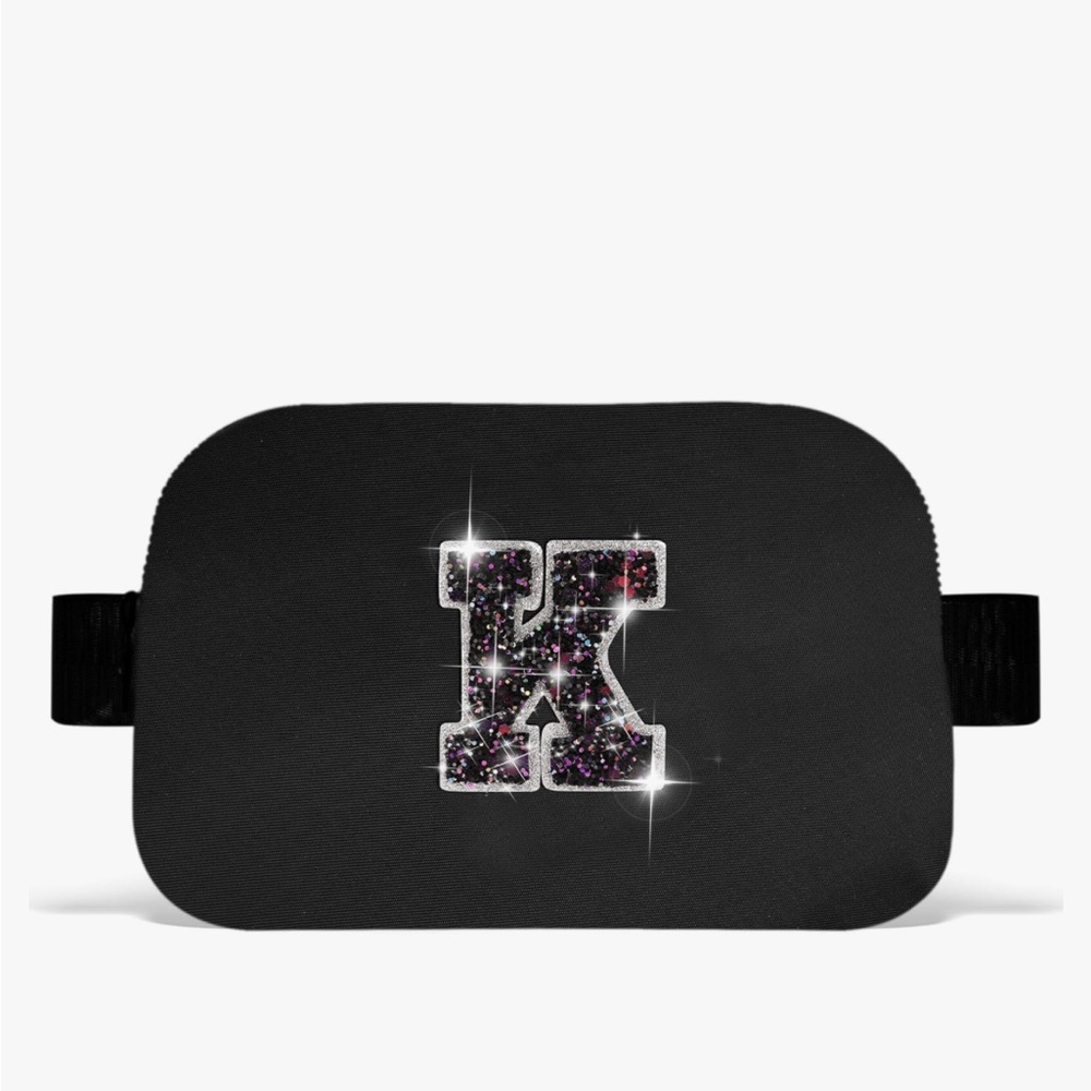 Black Glitter Initial K Cross body, Belt bag